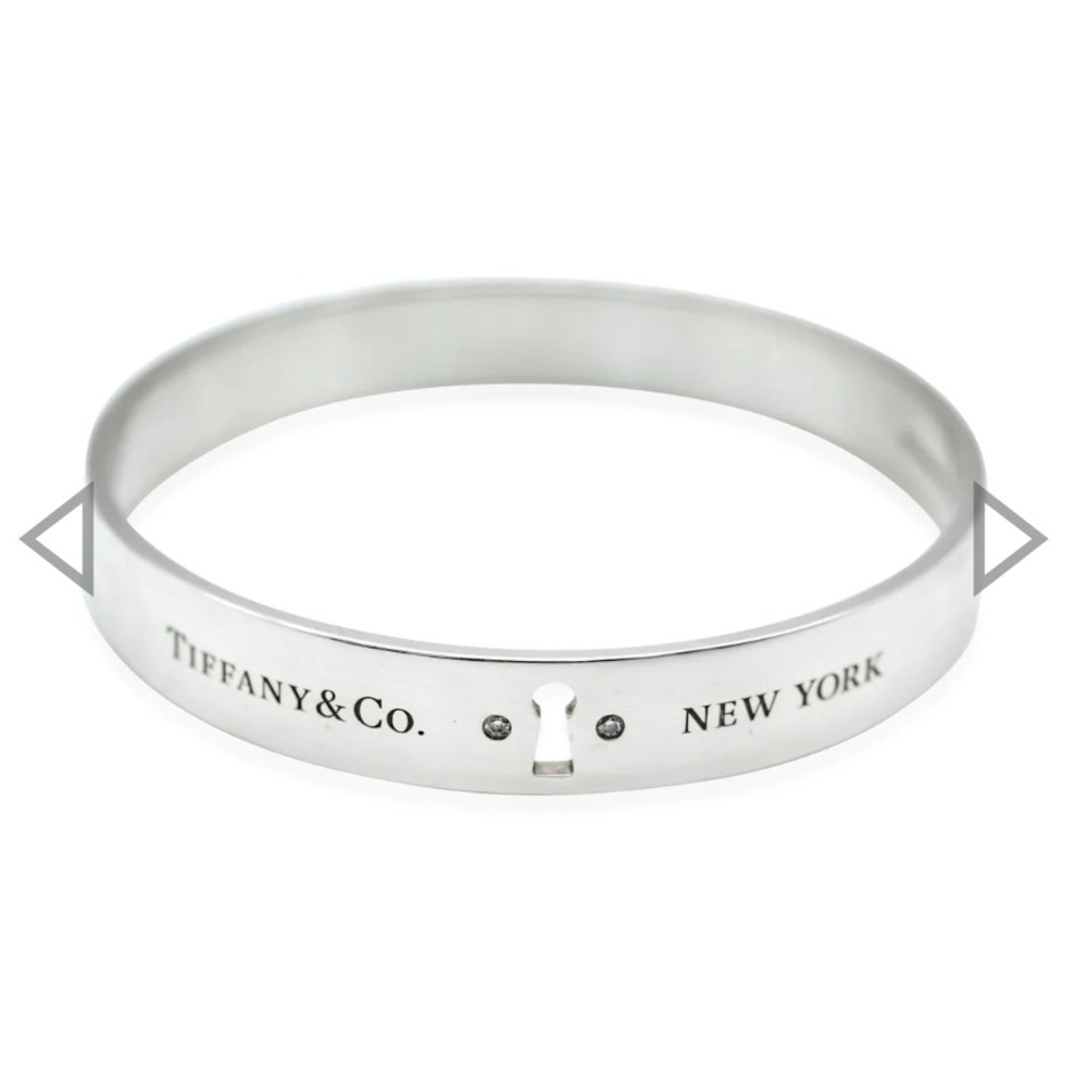Tiffany & Co. Diamond Locks Keyhole Bangle Sterling Silver 0.02 CTW - Picture 8 of 8